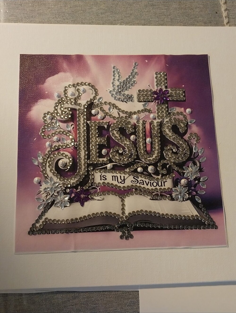 Faith-Inspired Wall Art - Purple "Jesus is My Saviour" Crystal Design